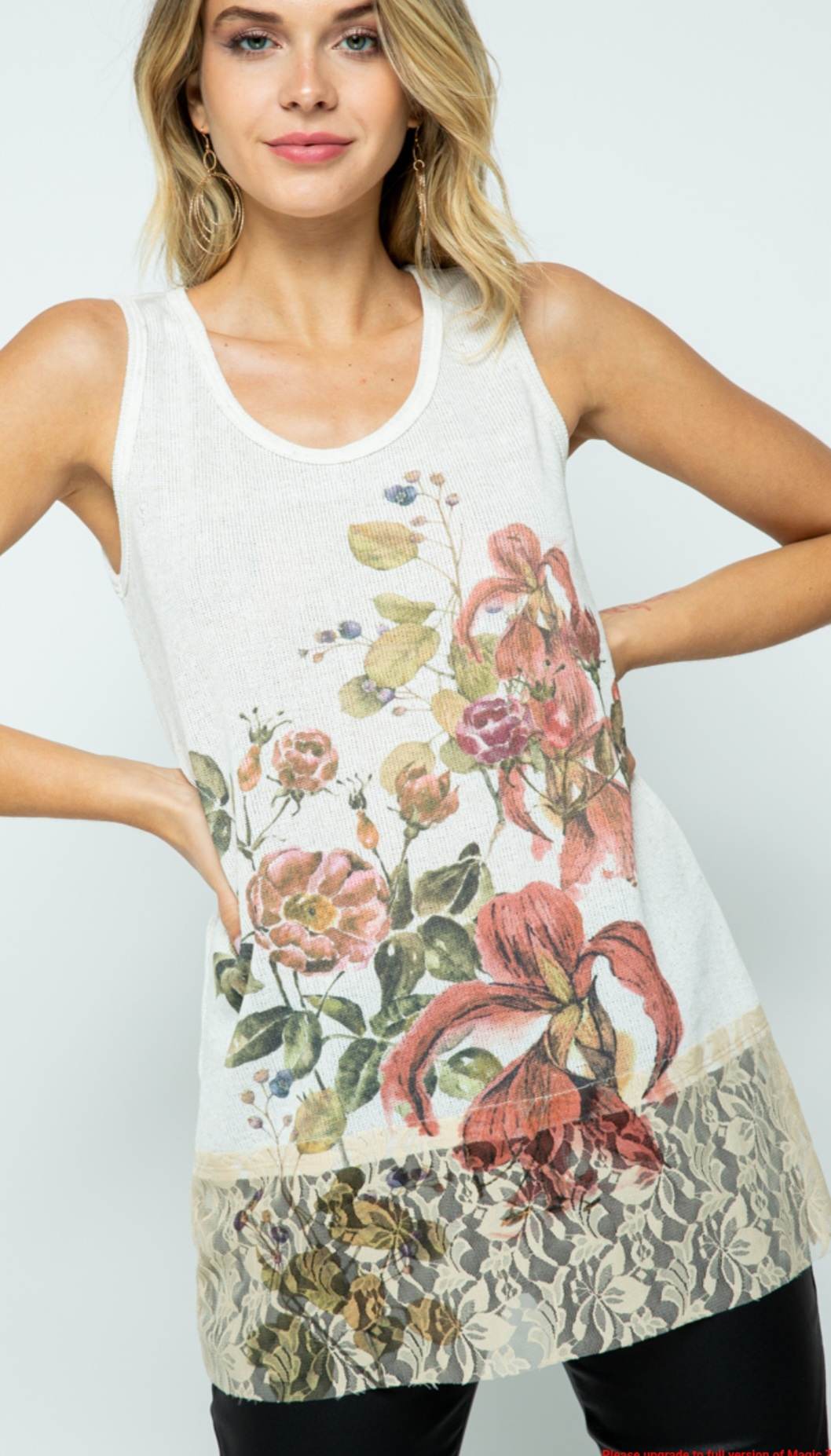 Floral Off-White Tank with Lace