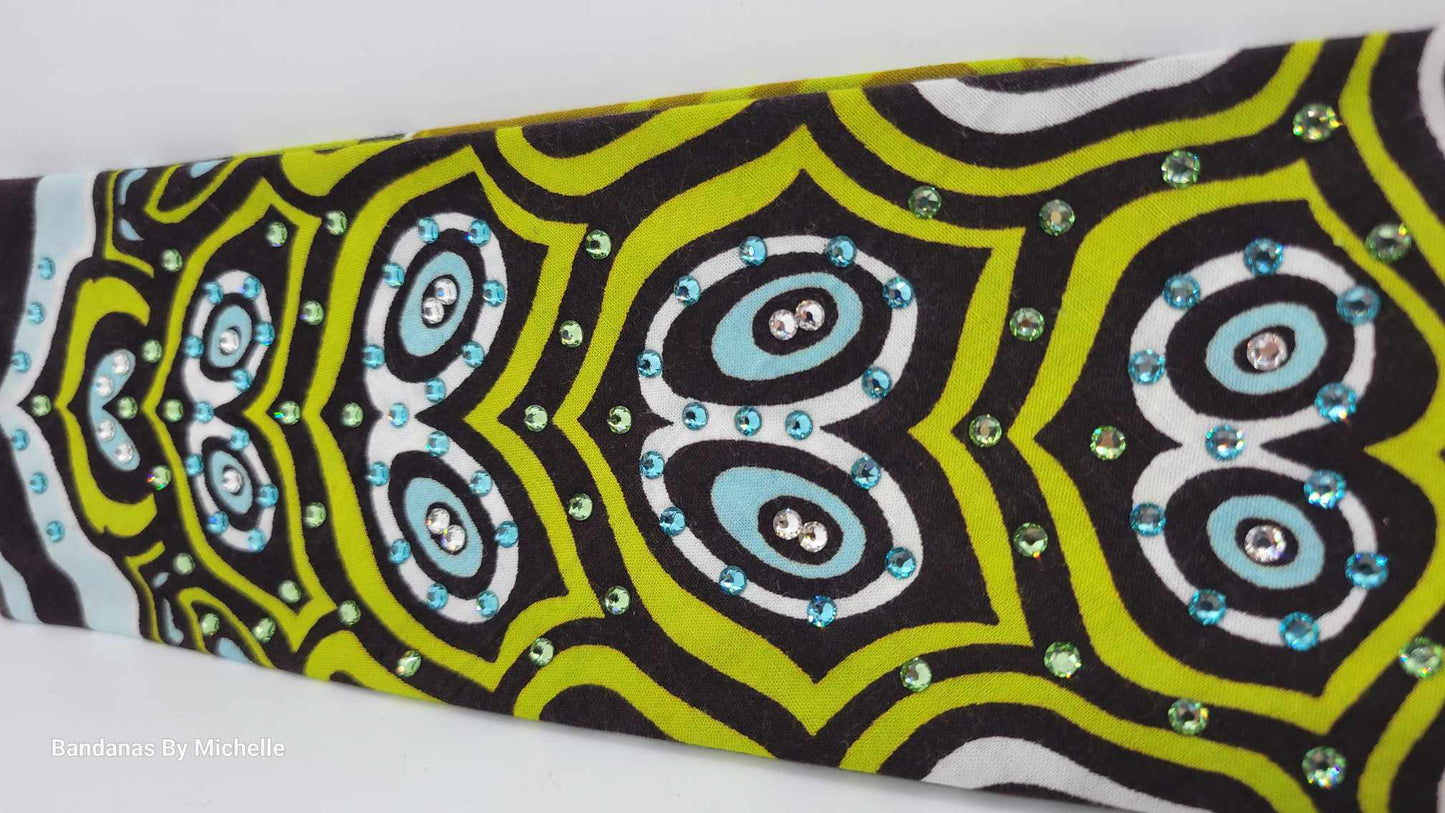Funky Sea Turtle Bandana with Turquoise and Green Austrian Crystals (sku1880)