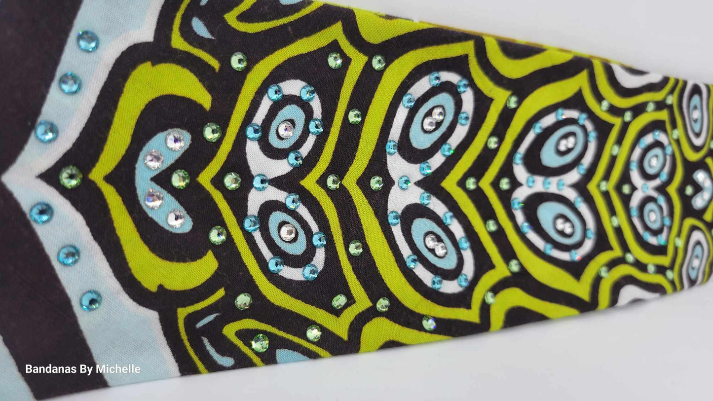 Funky Sea Turtle Bandana with Turquoise and Green Austrian Crystals (sku1880)