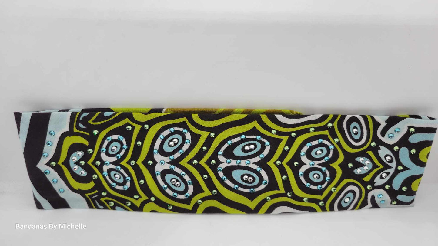 Funky Sea Turtle Bandana with Turquoise and Green Austrian Crystals (sku1880)