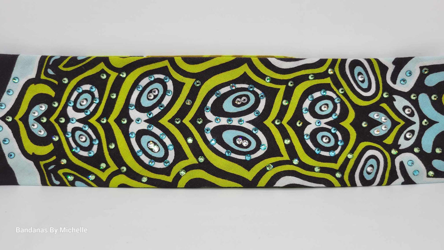 Funky Sea Turtle Bandana with Turquoise and Green Austrian Crystals (sku1880)