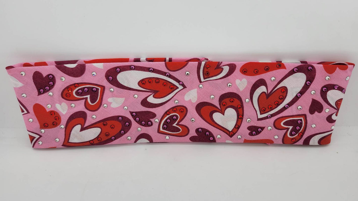Hearts with Red, Fuchsia Bandana and Diamond Clear Austrian Crystals (Sku1881)