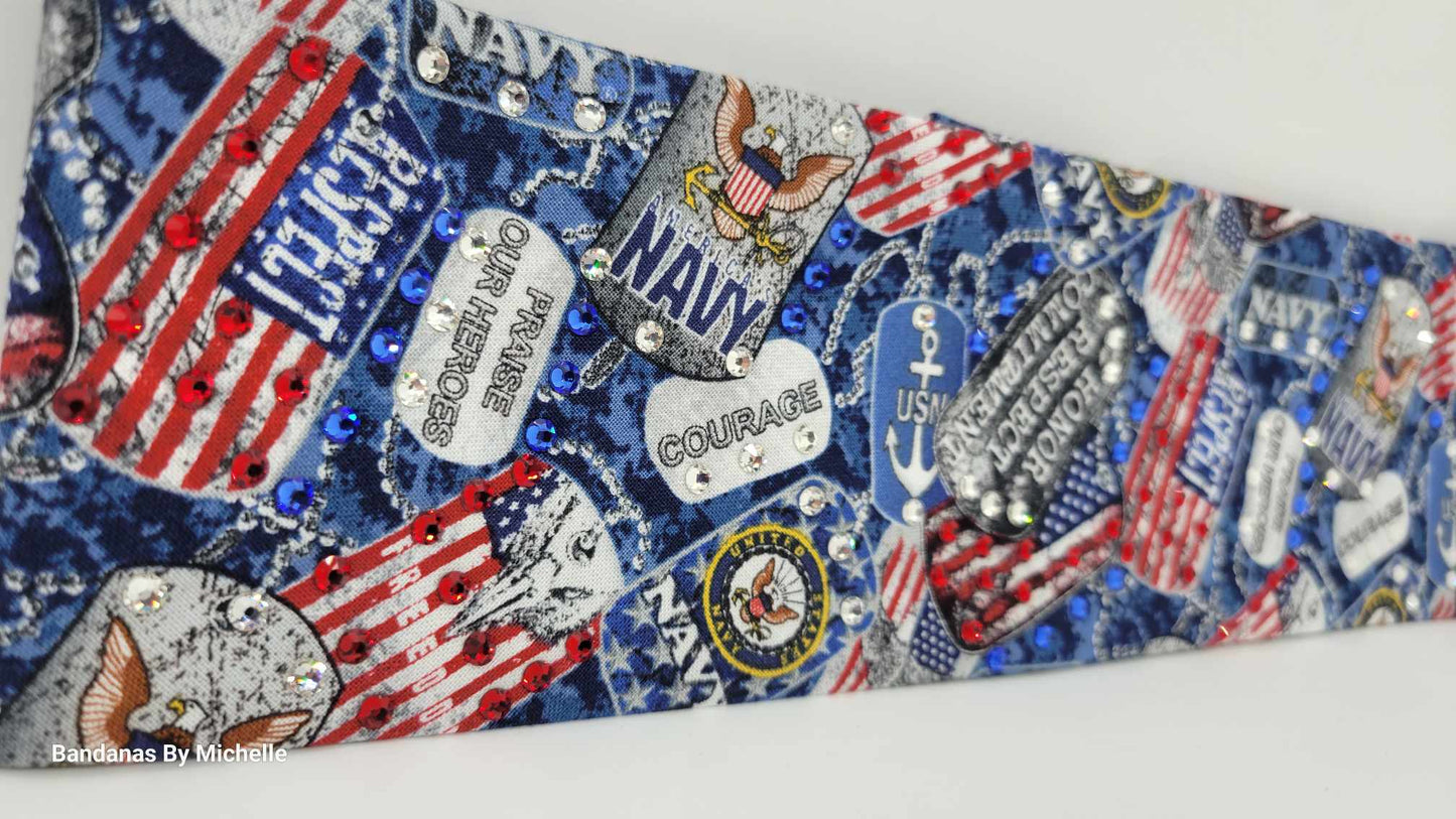 Navy Bandana with Red, Blue and Diamond Clear Austrian Crystals (Sku1886)