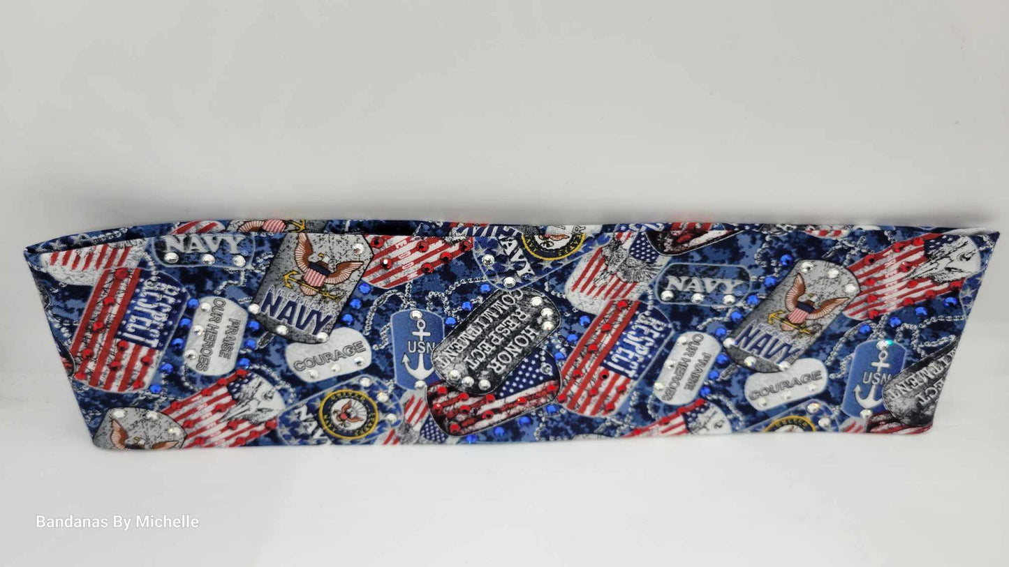 Navy Bandana with Red, Blue and Diamond Clear Austrian Crystals (Sku1886)