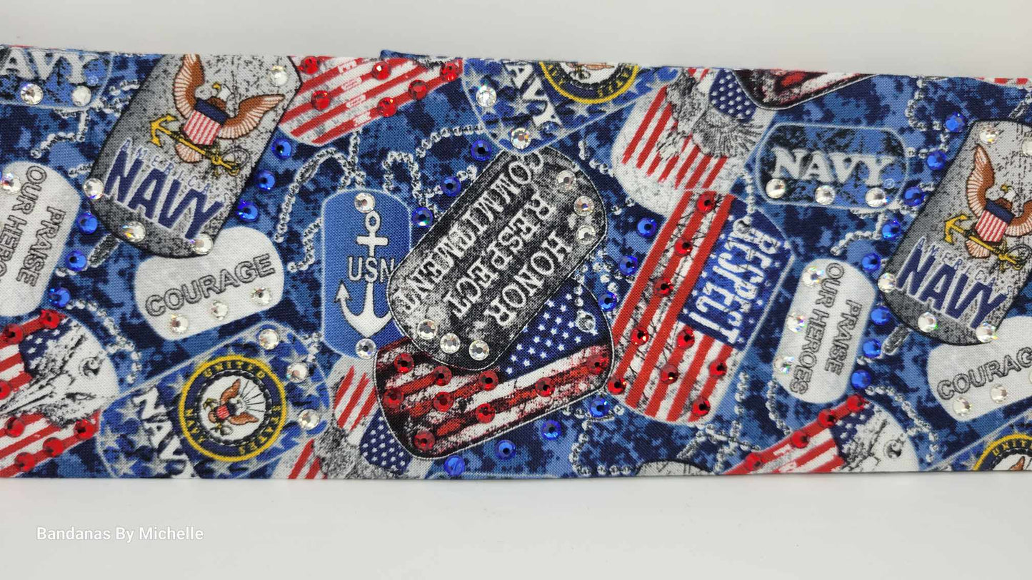 Navy Bandana with Red, Blue and Diamond Clear Austrian Crystals (Sku1886)