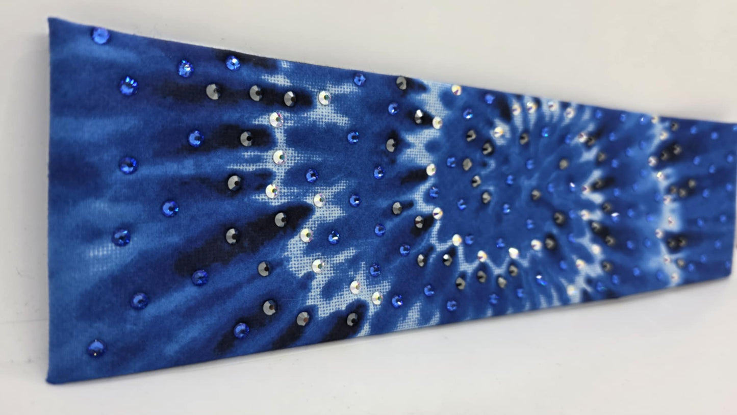 EXTRA BLING - Blue Tie Dye Bandana with Blue, Black and Aurora Borealis Austrian Crystals (sku6387)