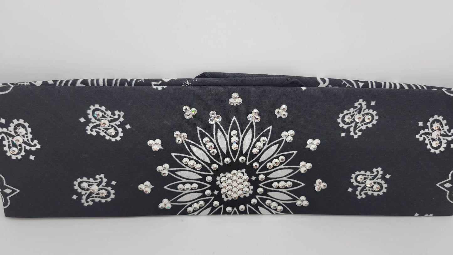 Black Paisley Bandana with Diamond Clear Austrian Crystals (Sku1916)