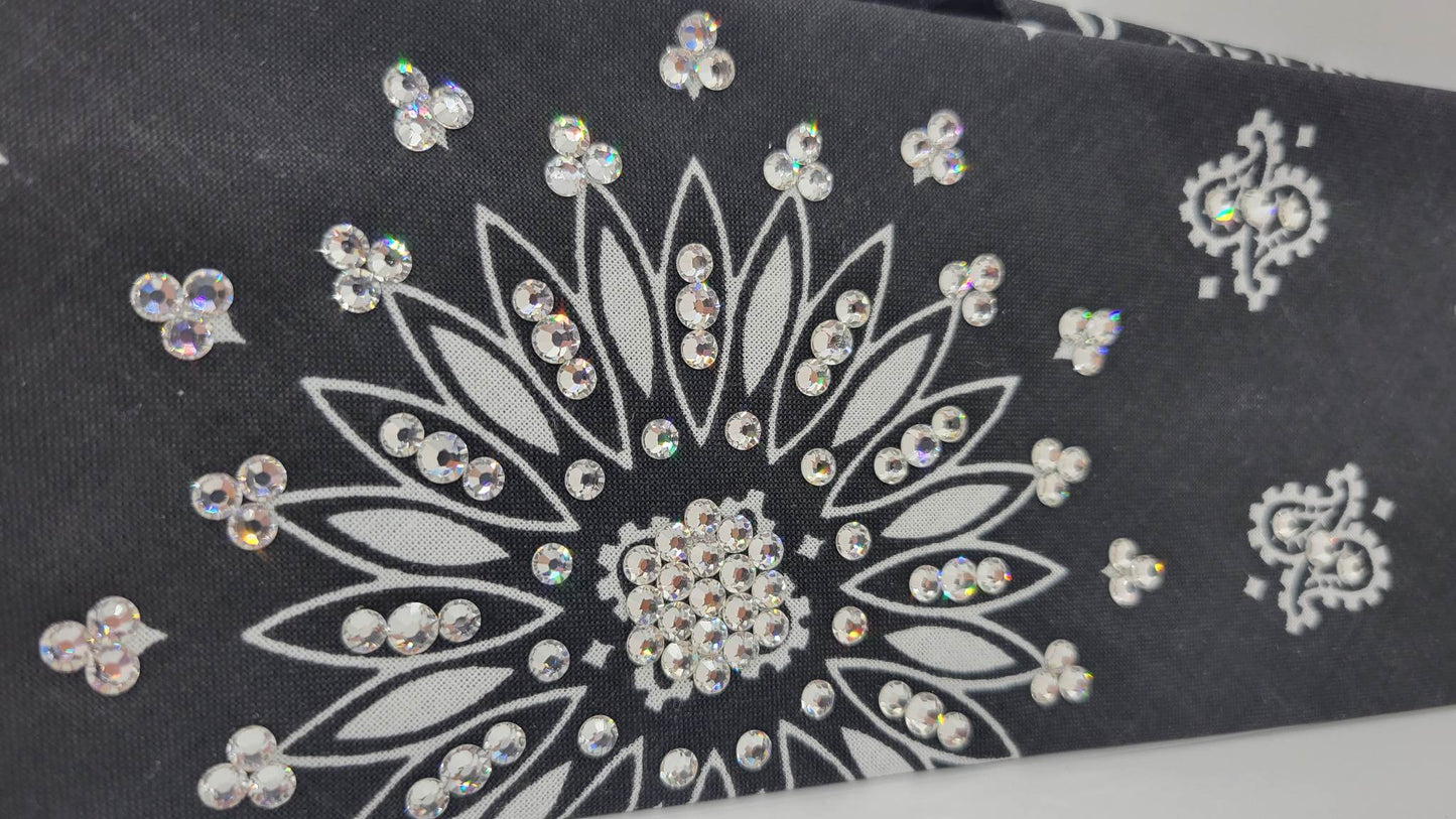 Black Paisley Bandana with Diamond Clear Austrian Crystals (Sku1916)