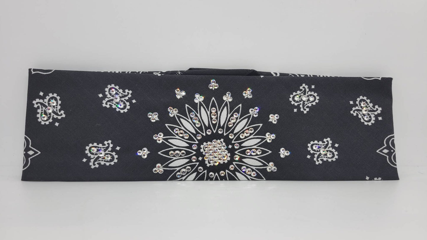 Black Paisley Bandana with Diamond Clear Austrian Crystals (Sku1916)
