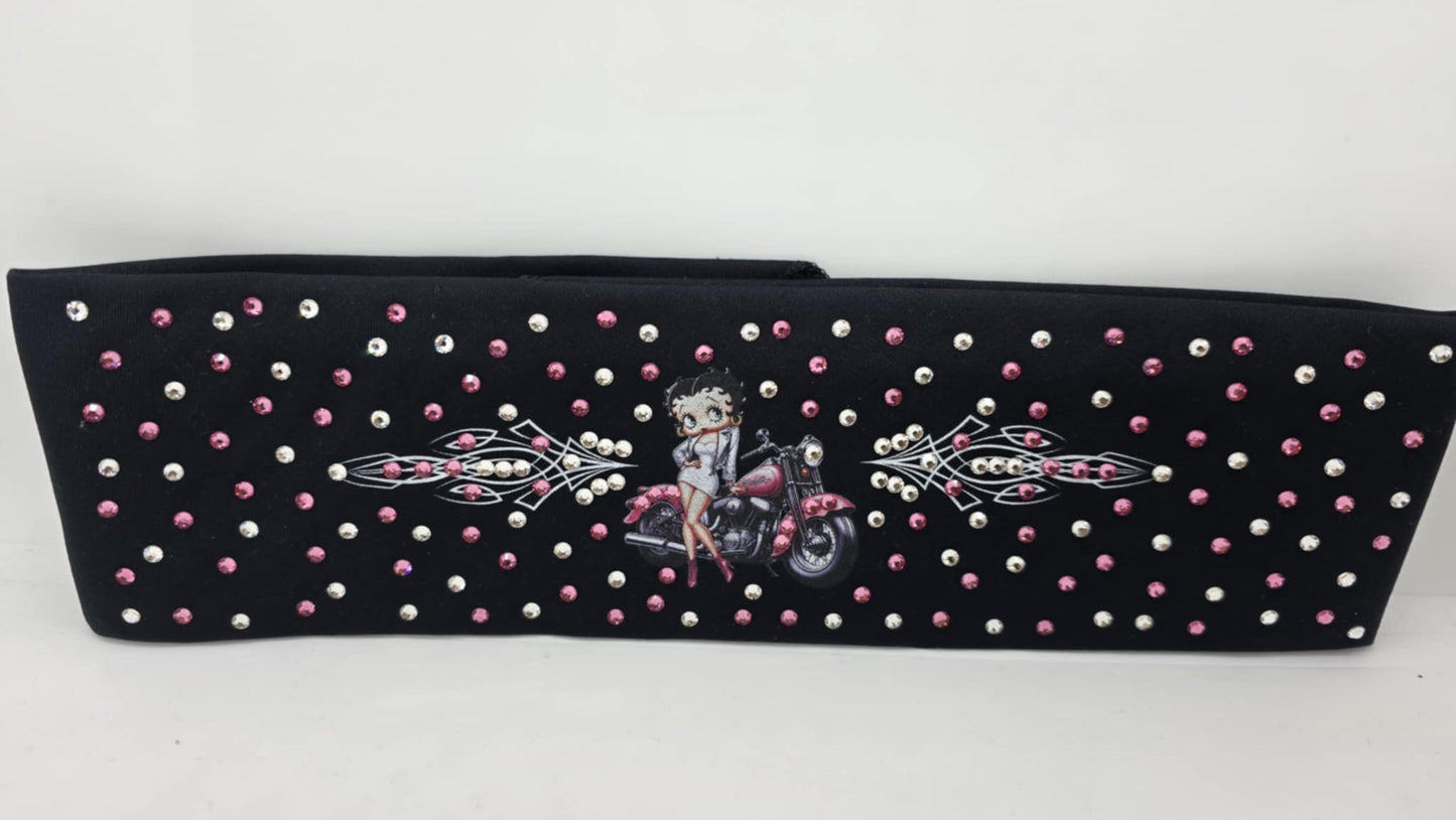 EXTRA BLING - Pink Betty Boop Bandana with Pink and Diamond Clear Austrian Crystals (sku6388)