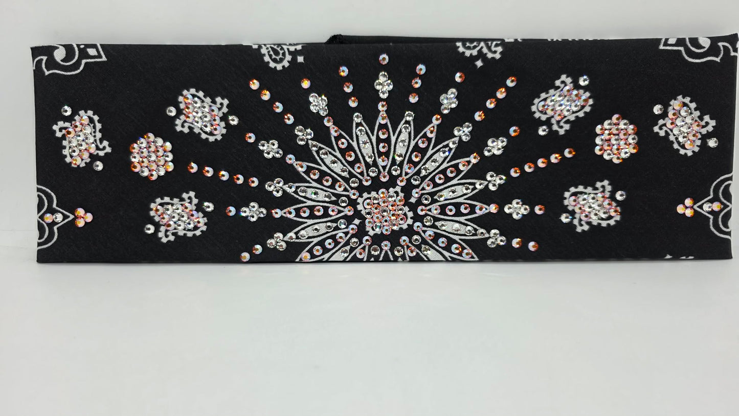 LeeAnnette Black Paisley Bandana with Vitrail and Diamond Clear Austrian Crystals (L40210)