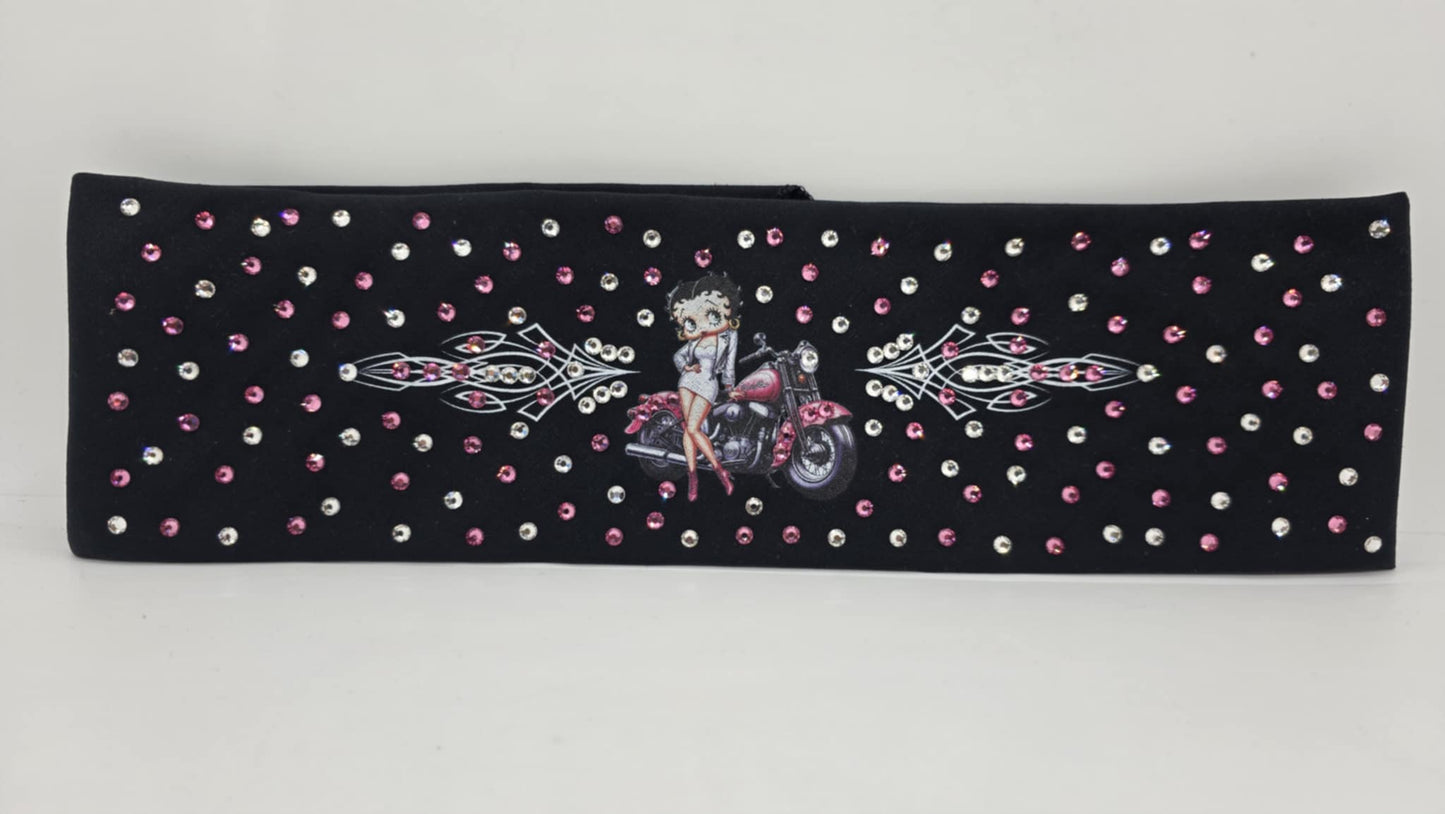 EXTRA BLING - Pink Betty Boop Bandana with Pink and Diamond Clear Austrian Crystals (sku6388)