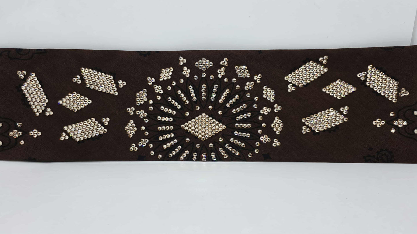 Super LeeAnnette Large Brown Bandana with Honey Austrian Crystals (sku40120)