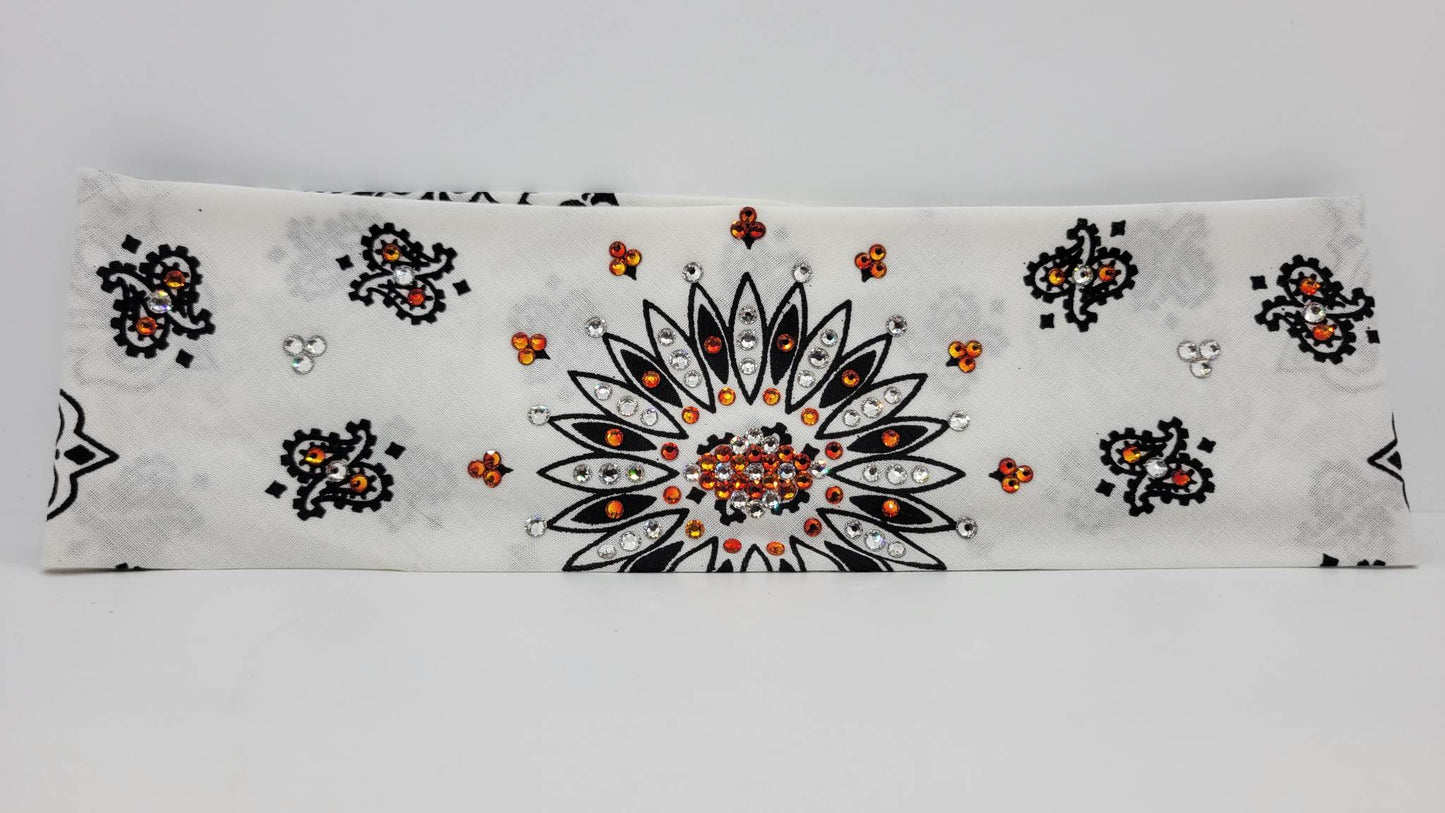 White Paisley with Orange and Diamond Clear Austrian Crystals (Sku2006)