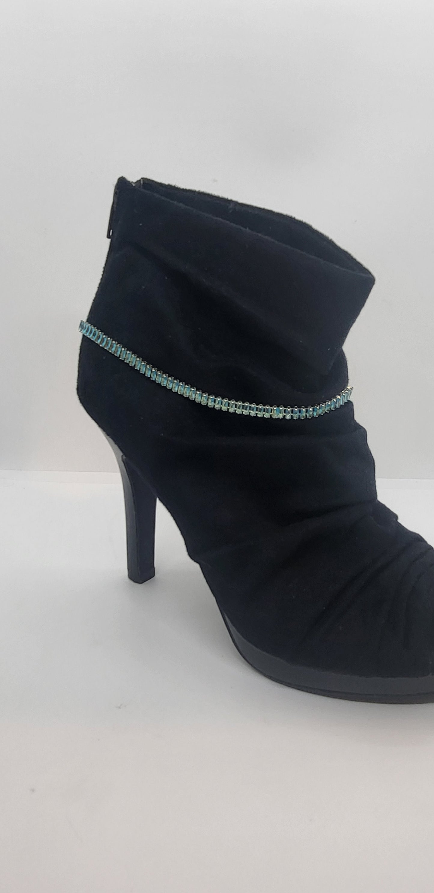 Baguette rhinestone tennis necklace light turquoise crystals (Sku8705)