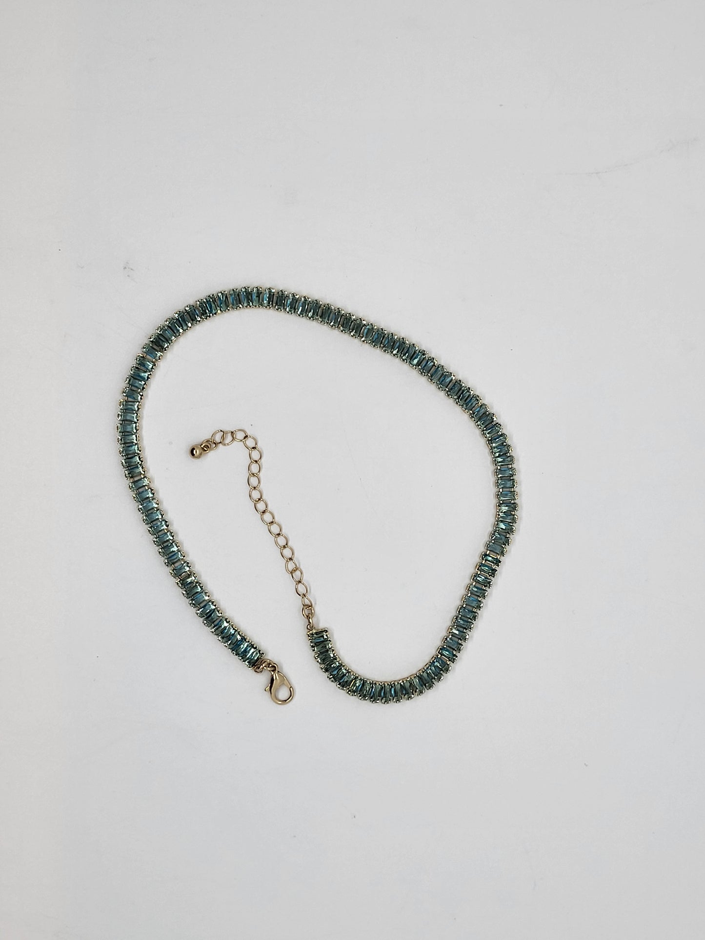 Baguette rhinestone tennis necklace light turquoise crystals (Sku8705)