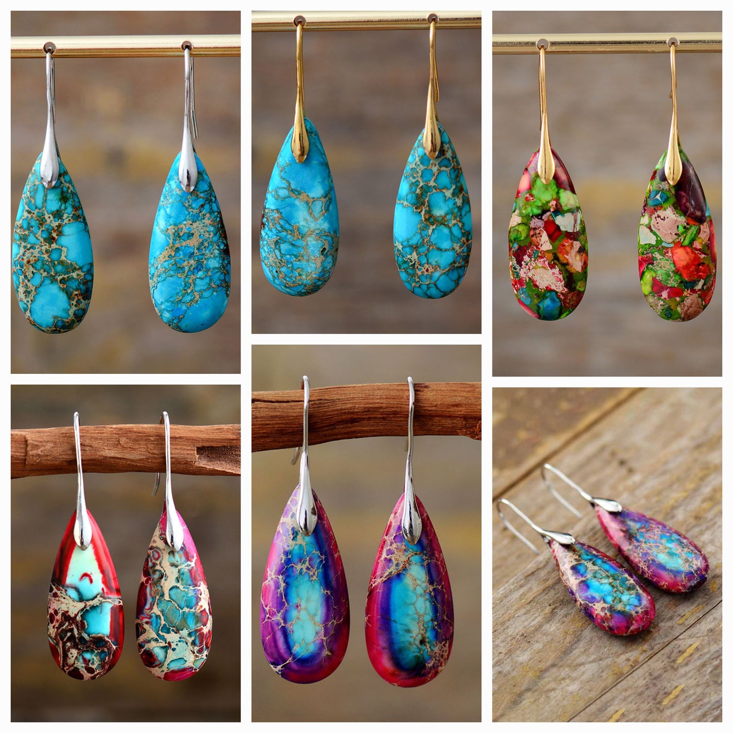 Handmade Teardrop Shape Natural Stone Dangle Earrings (Rally)