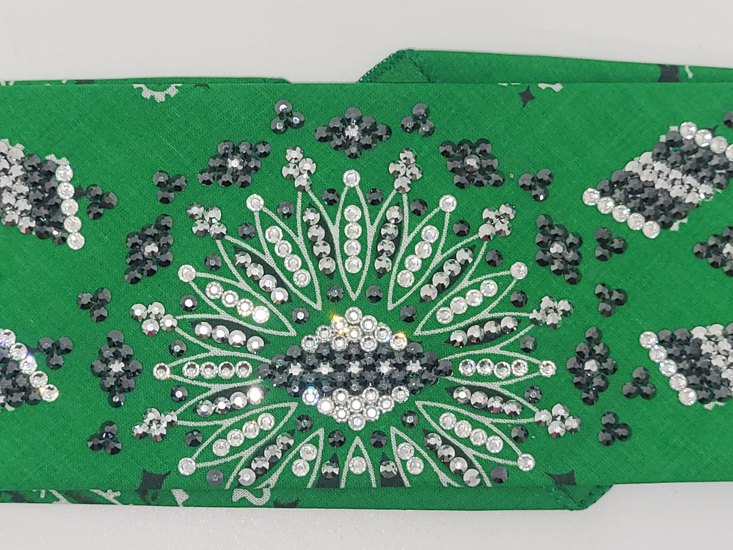 Super LeeAnnette Kelly Green Paisley with Black, Chrome & Clear Austrian Crystals (Sku4469)