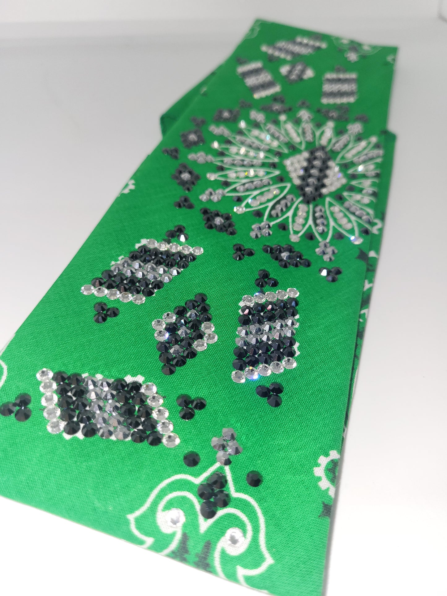 Super LeeAnnette Kelly Green Paisley with Black, Chrome & Clear Austrian Crystals (Sku4469)