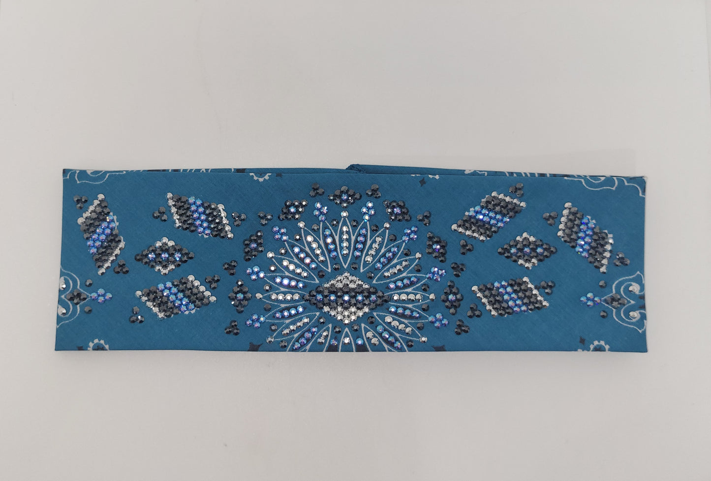 Super LeeAnnette Dark Teal Paisley with Black, Chrome and Blue Shimmer Austrian Crystals (Sku4471)
