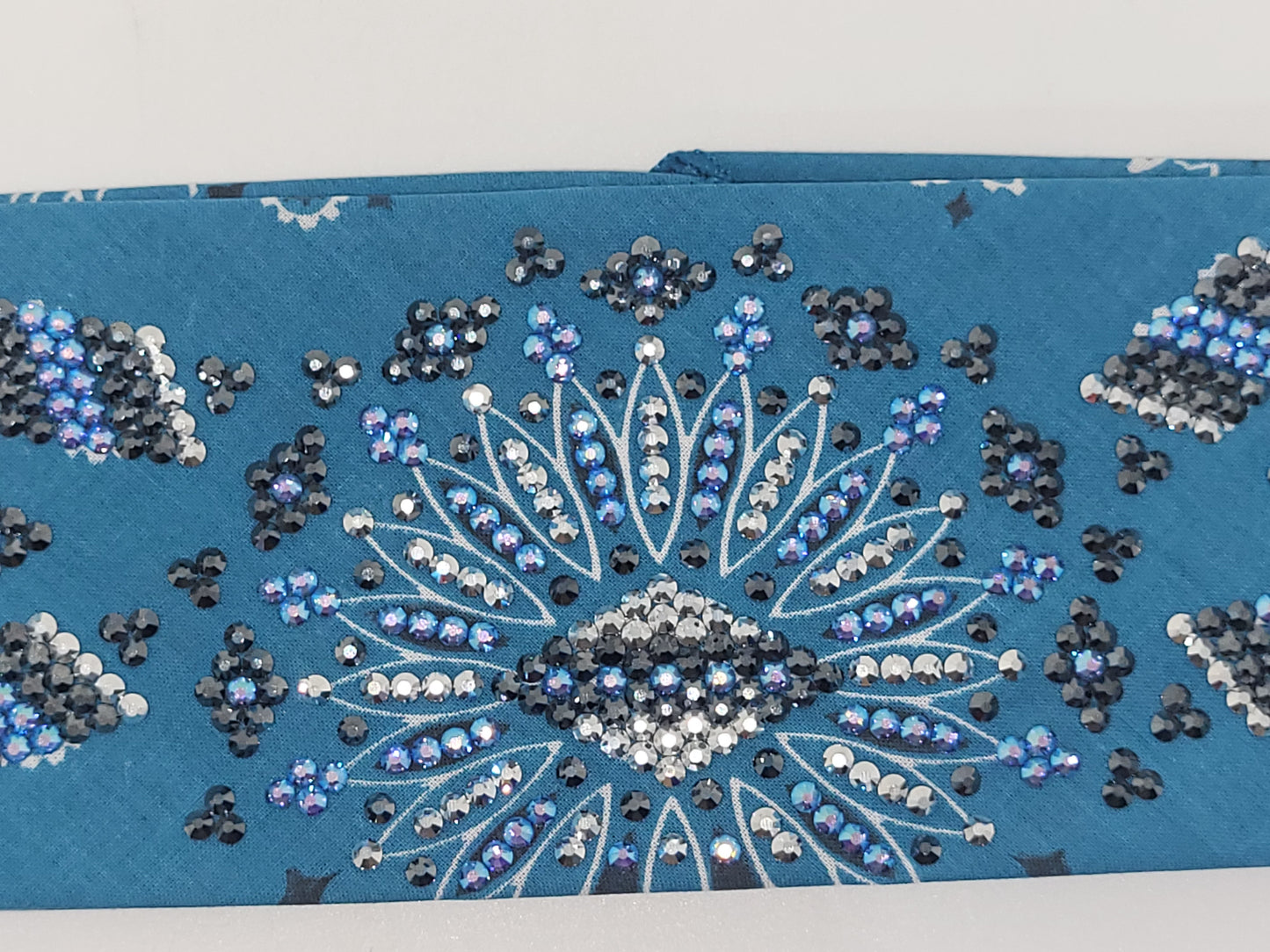 Super LeeAnnette Dark Teal Paisley with Black, Chrome and Blue Shimmer Austrian Crystals (Sku4471)