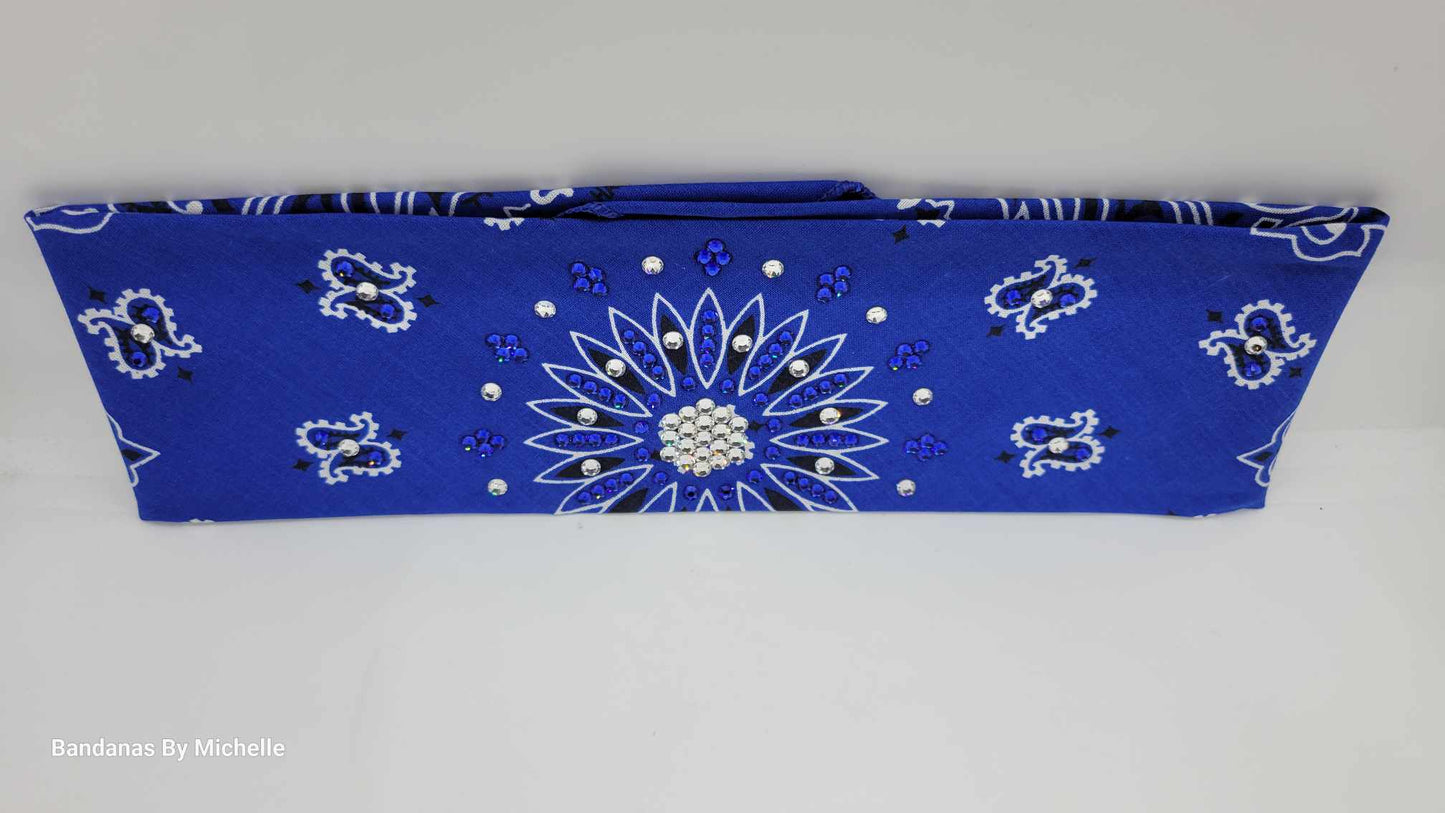 Blue Paisley Bandana with Blue and Diamond Clear Austrian Crystals (Sku2051)
