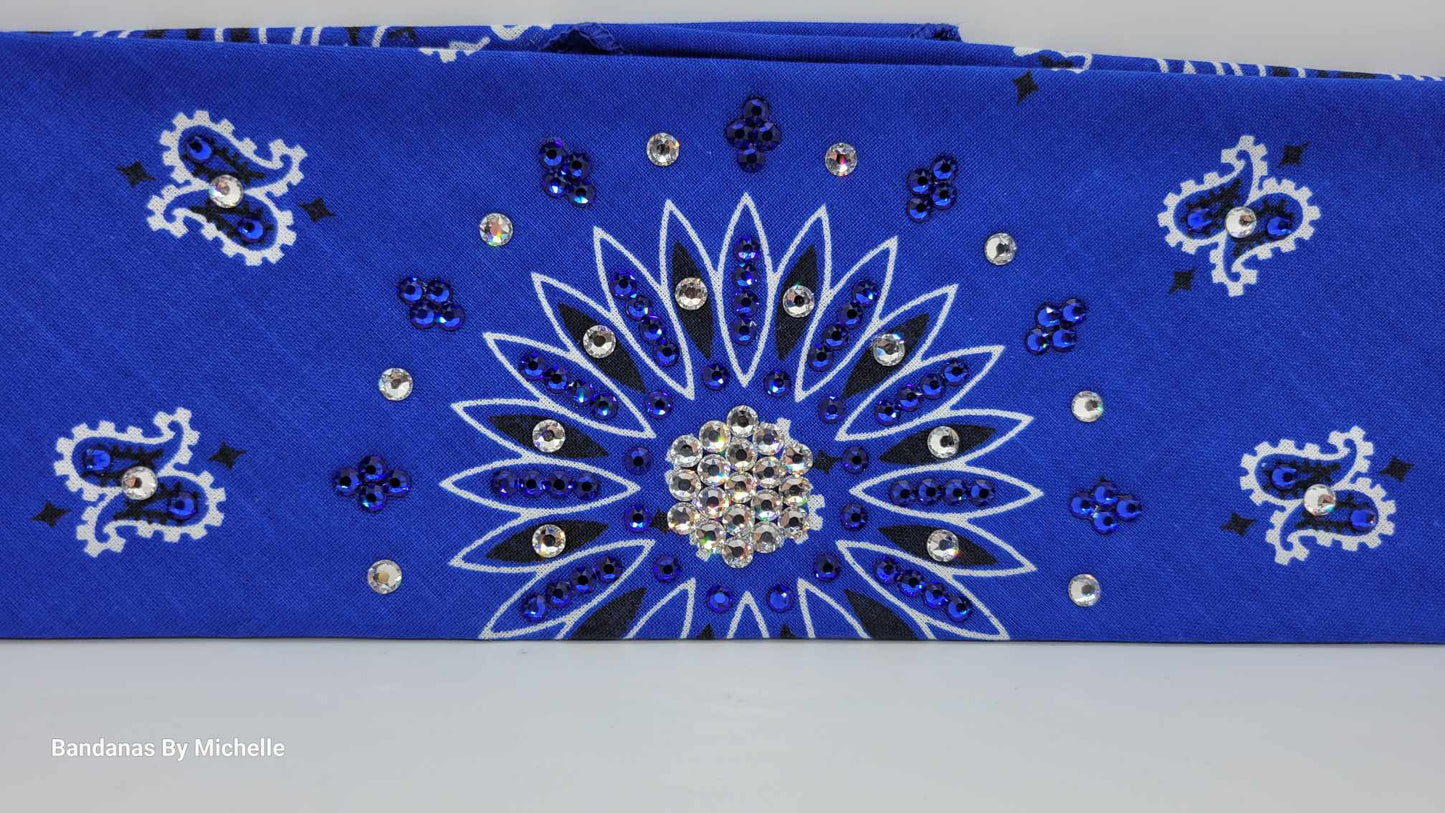Blue Paisley Bandana with Blue and Diamond Clear Austrian Crystals (Sku2051)