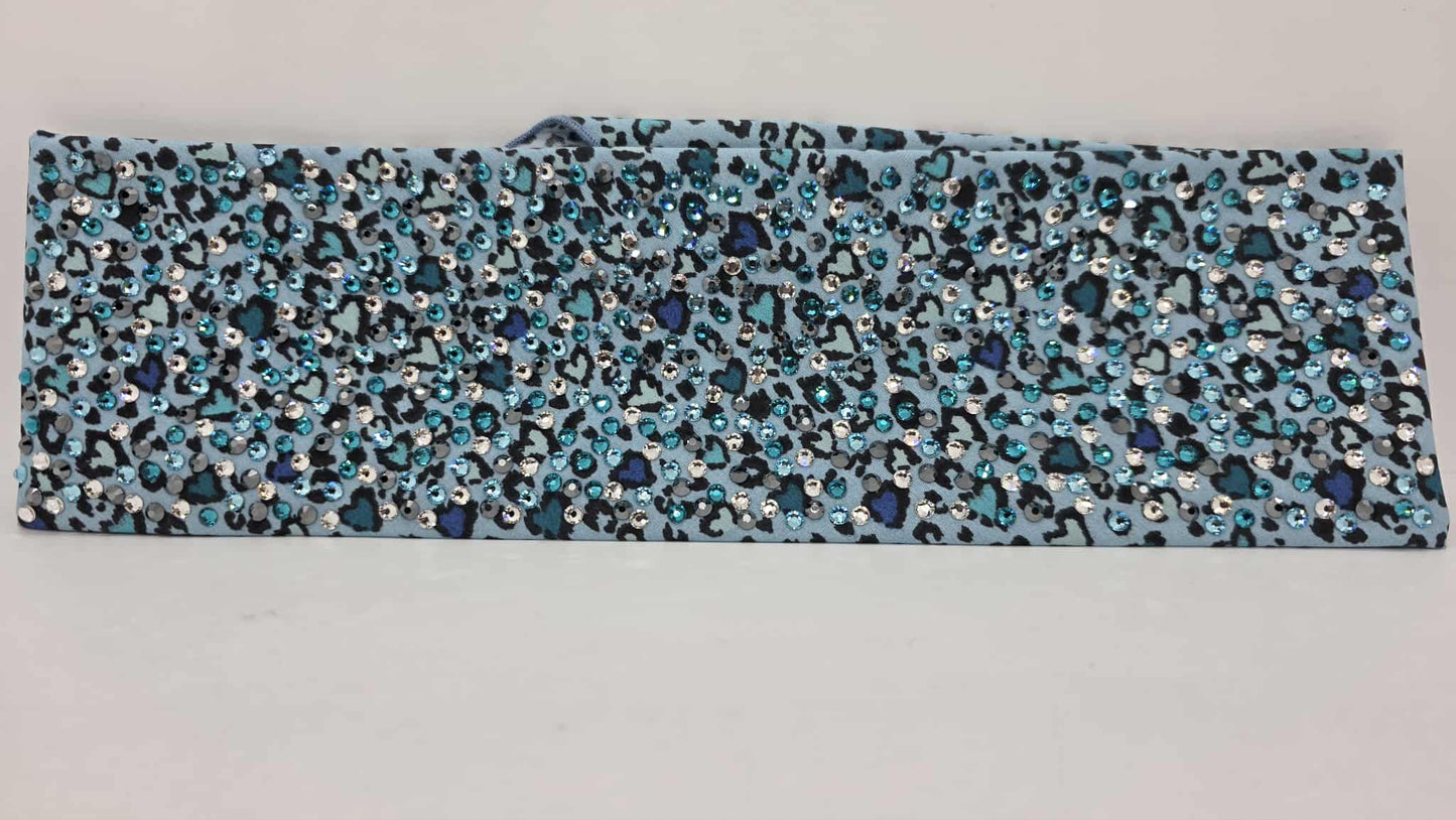 Super LeeAnnette Blue Leopard Hearts Bandana with Light Blue, Bright Blue, Black and Diamond Clear Austrian Crystals (sku40085)