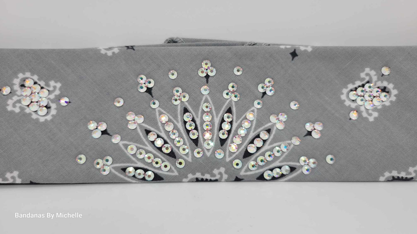 Narrow Silver Paisley Bandana with Aurora Borealis Austrian Crystals (Sku2110)
