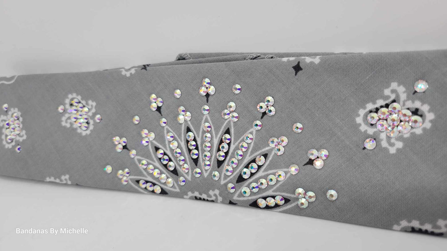 Narrow Silver Paisley Bandana with Aurora Borealis Austrian Crystals (Sku2110)