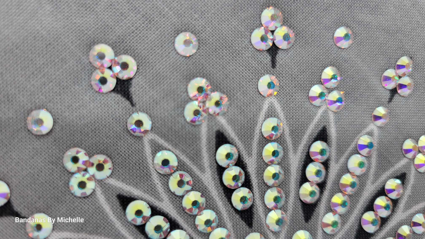 Narrow Silver Paisley Bandana with Aurora Borealis Austrian Crystals (Sku2110)
