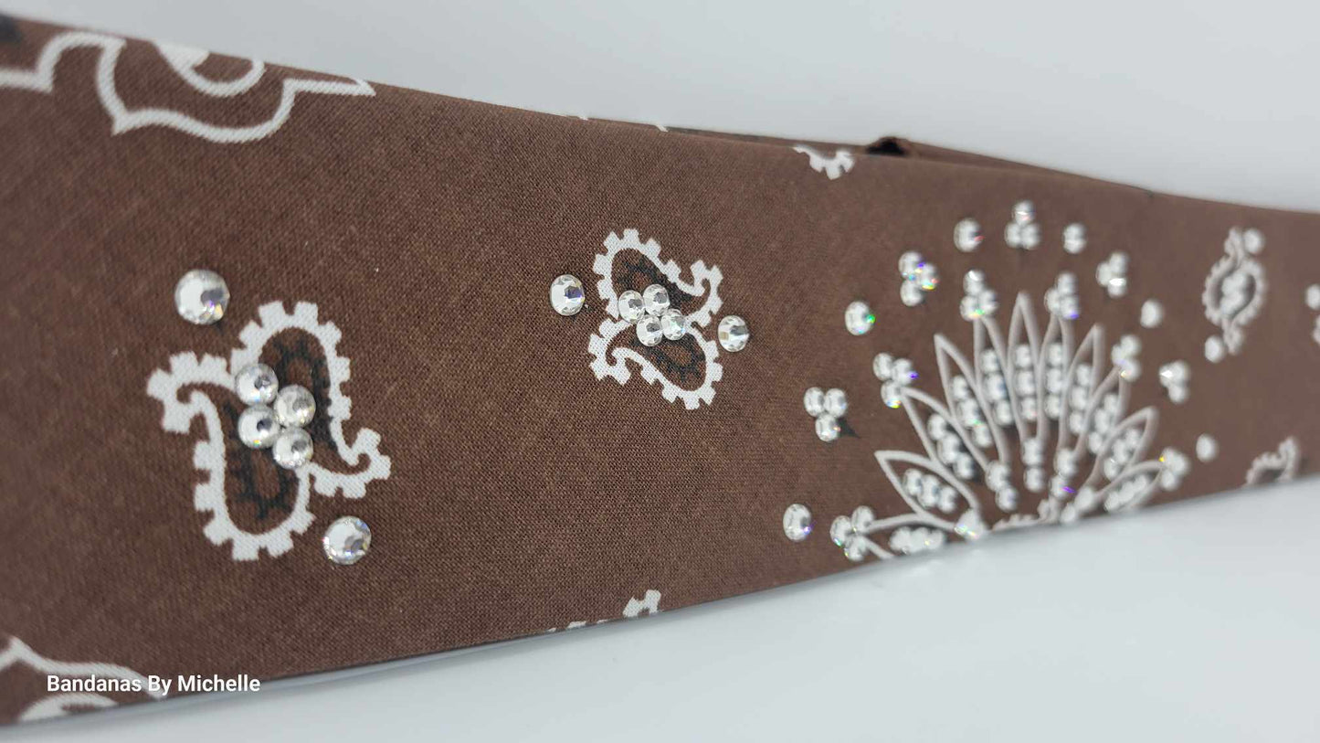 Narrow Brown Paisley Bandana with Diamond Clear Austrian Crystals (Sku2128)