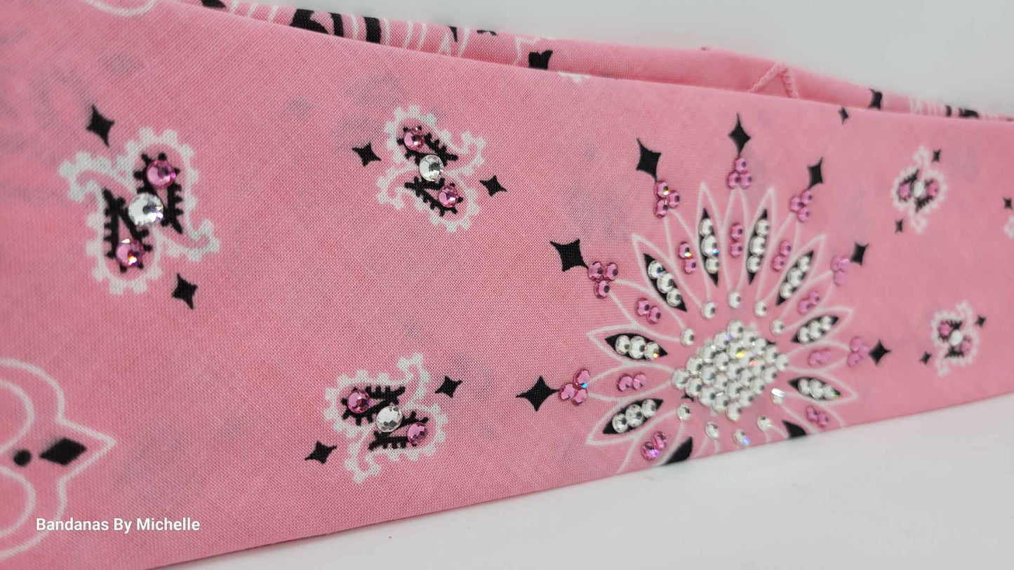 Light Pink Paisley Bandana with Pink and Diamond Clear Austrian Crystals (Sku2150)
