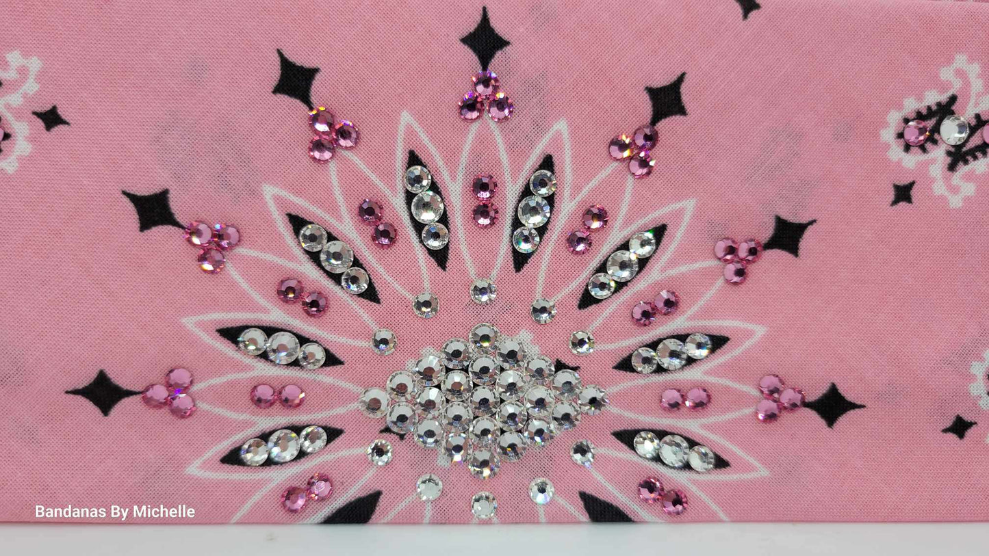 Light Pink Paisley Bandana with Pink and Diamond Clear Austrian Crystals (Sku2150)