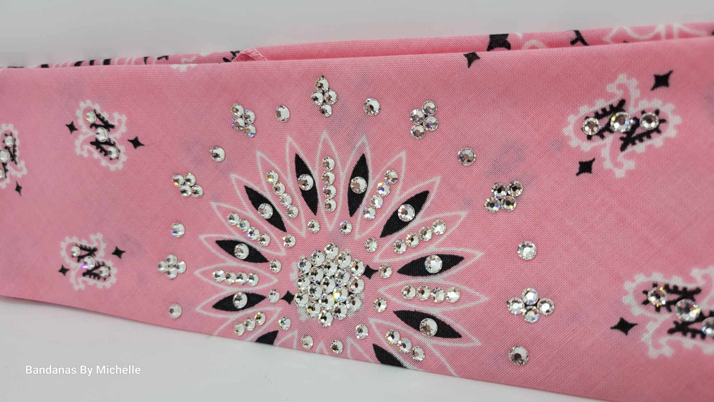 Light Pink Paisley Bandana with Diamond Clear Austrian Crystals (Sku2151)