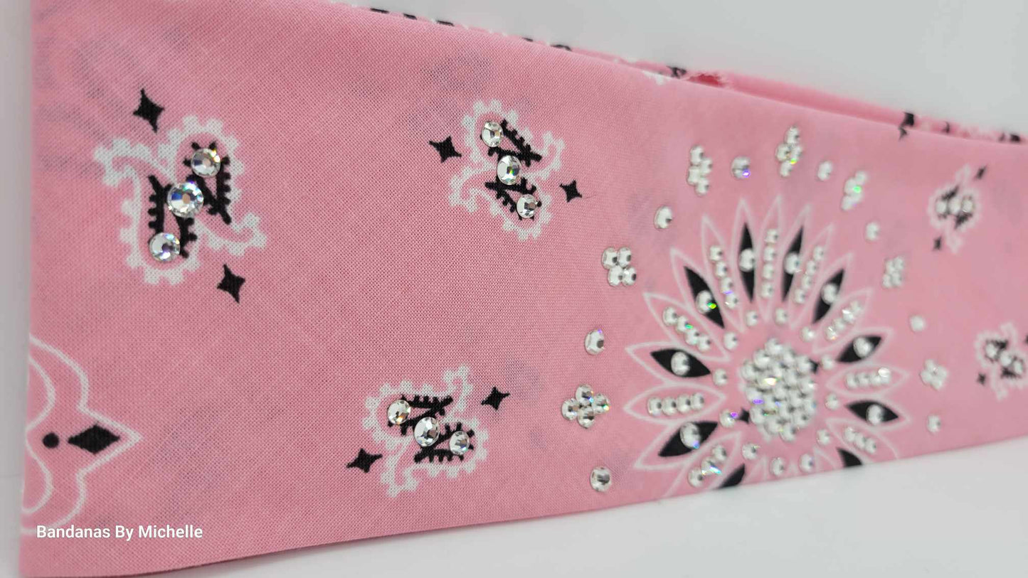 Light Pink Paisley Bandana with Diamond Clear Austrian Crystals (Sku2151)