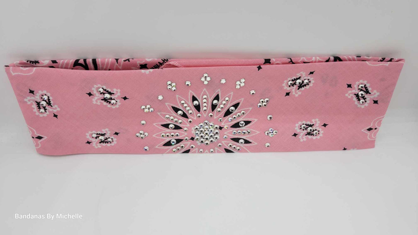 Light Pink Paisley Bandana with Diamond Clear Austrian Crystals (Sku2151)