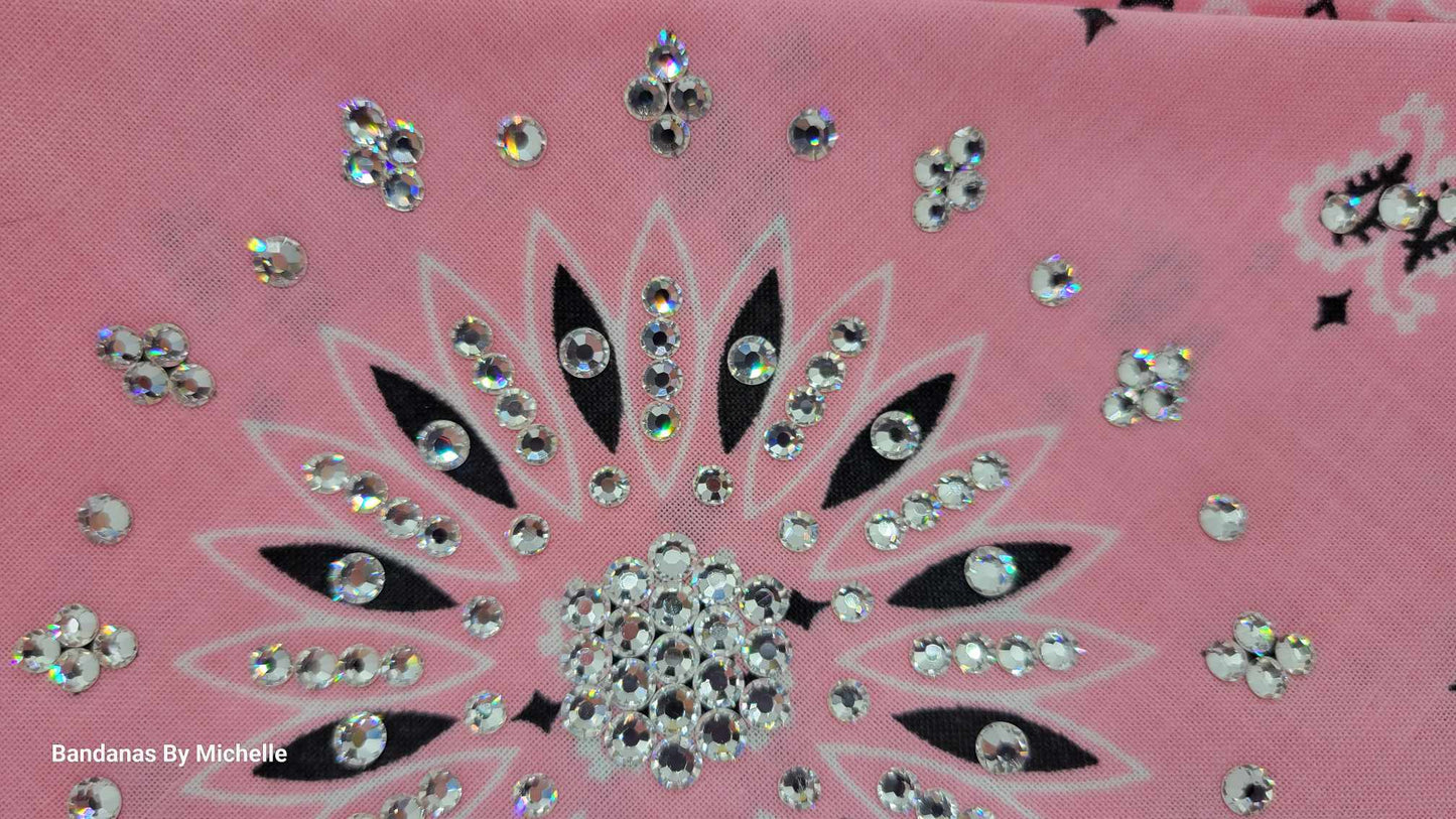 Light Pink Paisley Bandana with Diamond Clear Austrian Crystals (Sku2151)