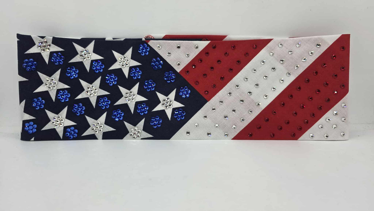 LeeAnnette Stars and Strips Bandana with Red, Blue and Diamond Clear Austrian Crystals (sku40098)