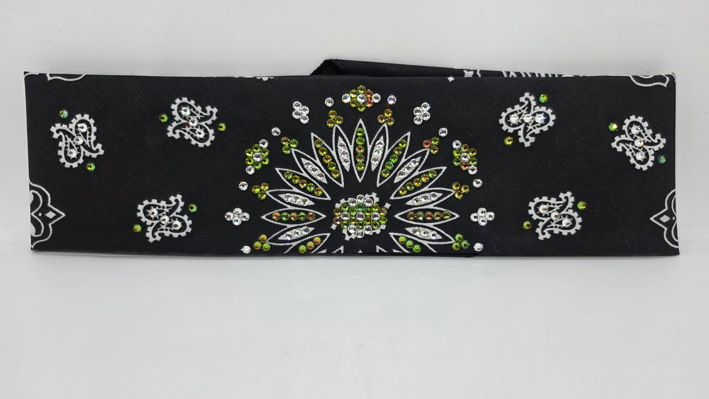 LeeAnnette Black Paisley Bandana with Bright Blue and Diamond Clear Austrian Crystals (L40206)