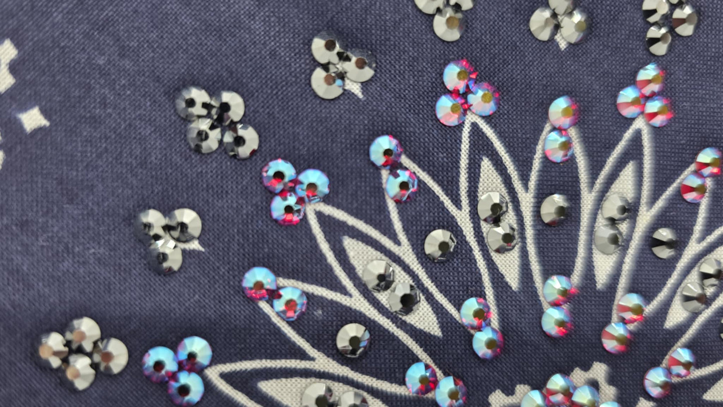 EXTRA BLING - Navy Paisley Bandana with Red Shimmer and Black Austrian Crystals (sku6394)