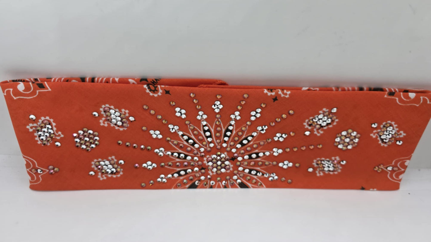 LeeAnnette Orange Paisley Bandana with Lava and Chrome Austrian Crystals (sku40090)