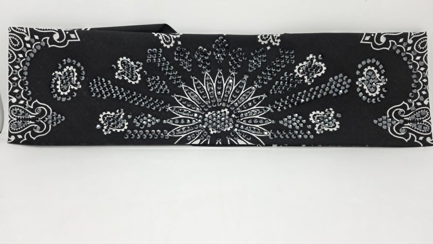 Super LeeAnnette Black Paisley Bandana with Black Austrian Crystals (S48156)