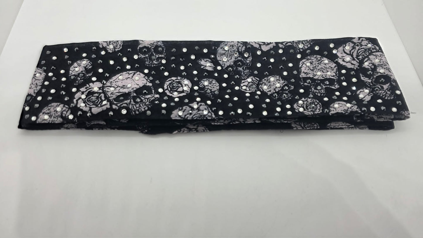 Long Skull and Roses Strip with Black and Clear Austrian Crystals (LS30011)