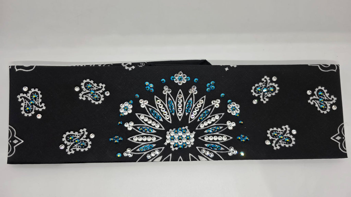 Black Paisley Bandana with Jet Shimmer and Diamond Clear Austrian Crystals (E60112)