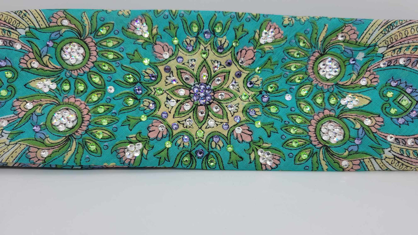 Long Green Scarf with Light Purple, Light Green and Diamond Clear Crystals (Sku3041)