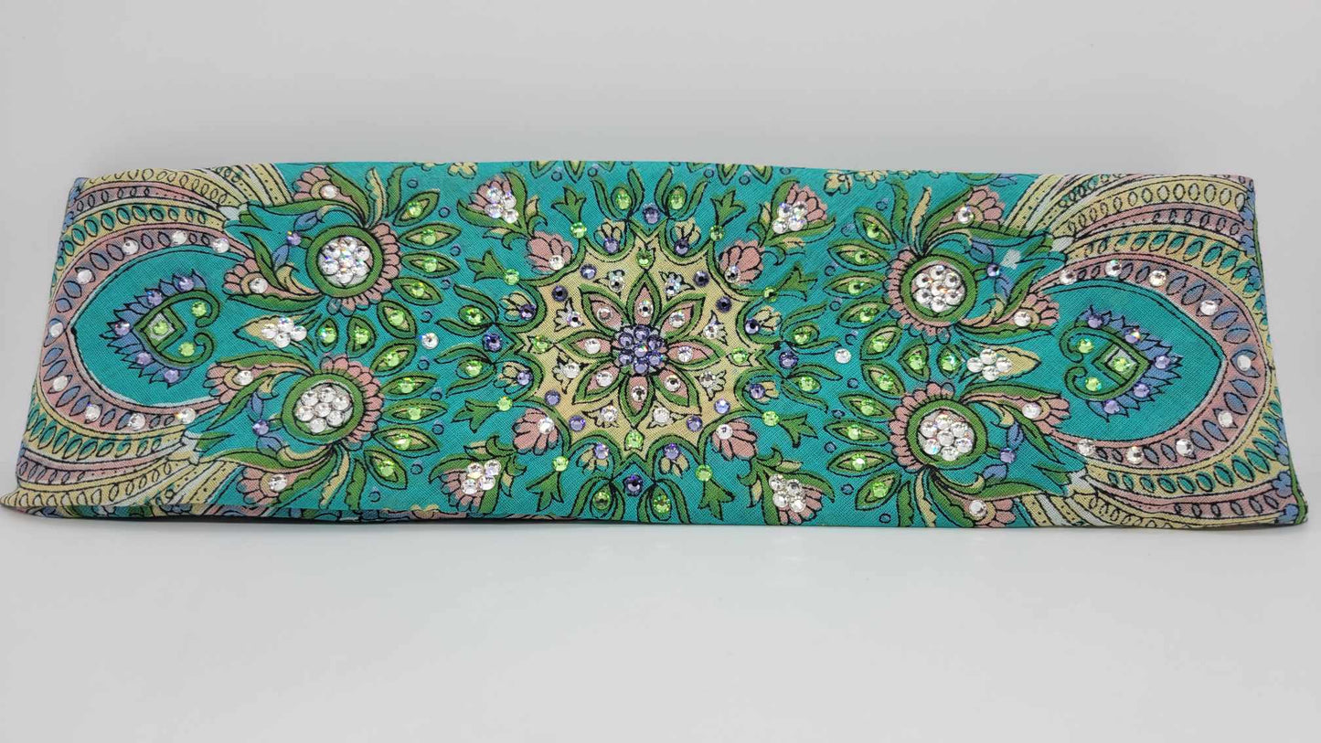 Long Green Scarf with Light Purple, Light Green and Diamond Clear Crystals (Sku3041)