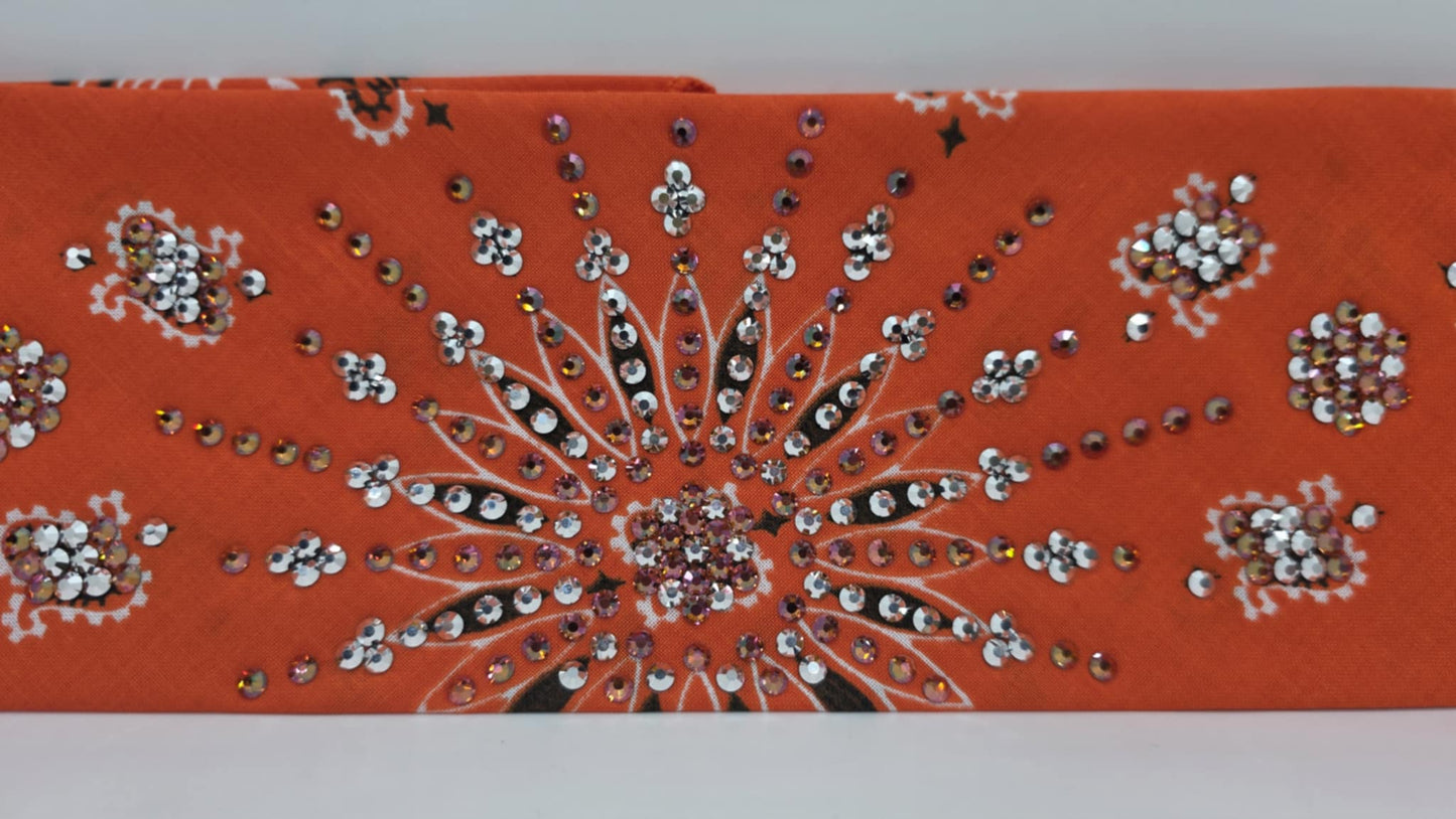 LeeAnnette Orange Paisley Bandana with Lava and Chrome Austrian Crystals (sku40090)