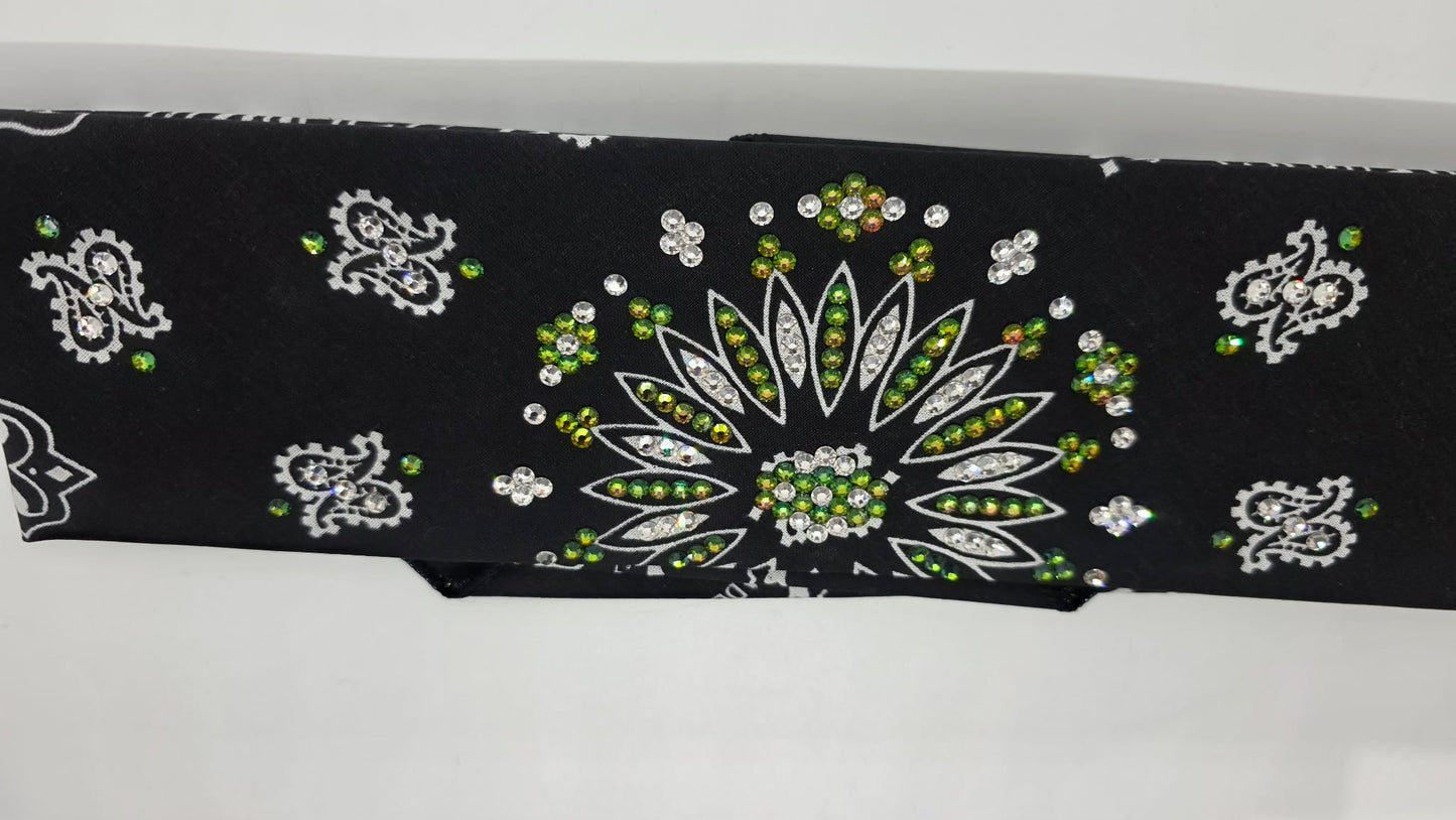 Black Paisley Bandana with Vitrail and Diamond Clear Austrian Crystals (E60106)