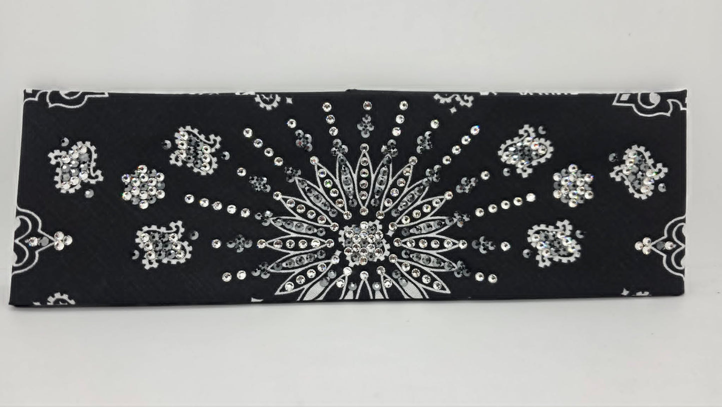 LeeAnnette Black Paisley Bandana with Black and Diamond Clear Austrian Crystals (L40247)